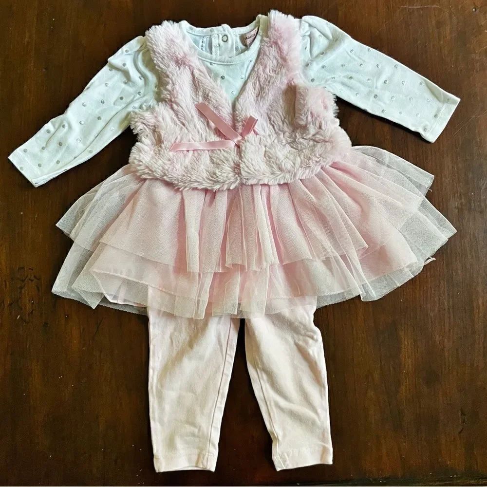 Nanette Lepore Girls Baby/ Toddler Occasion Dress Faux Fur Tutu Size 12 M
